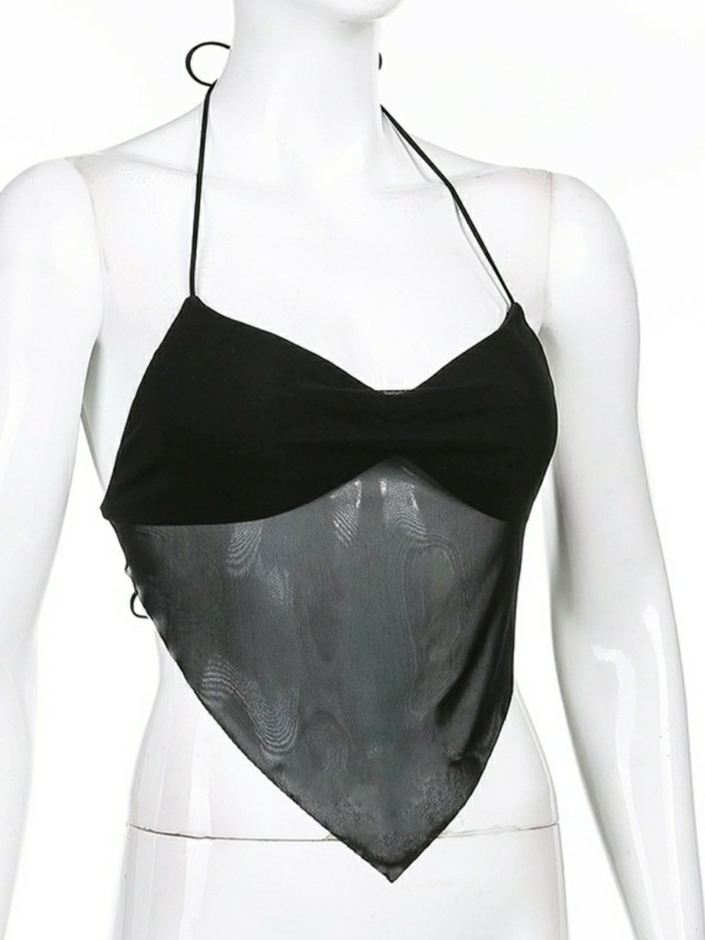 Black Sheer Handkerchief Halter Scarf Top - Ladies Sexy Transparent Crop Tops